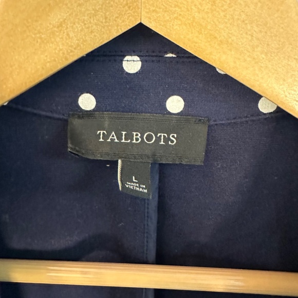 Talbots Navy and Cream Large Cotton Blend Polka Dot Three Button Blazer - Picture 4 of 5